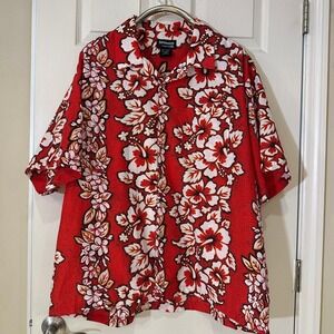 Bronson Mens XXL Red Hibiscus Floral Hawaiian Button Down Shirt Short Slv